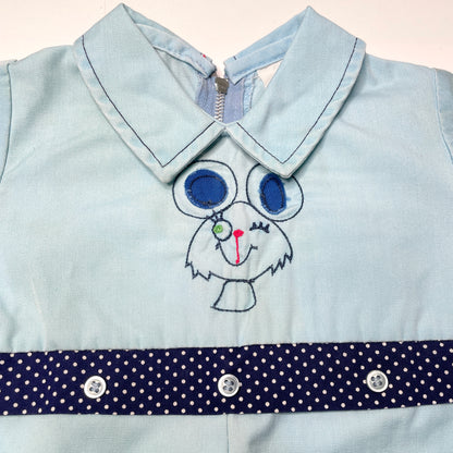 Winking Mouse Embroidery Blue Jumpsuit 12-18M