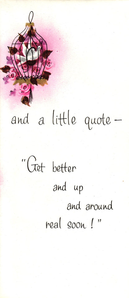 Get Well Soon - Birdcage Dove - Slim Vintage Greeting Card - Gold Stamped + Embossed