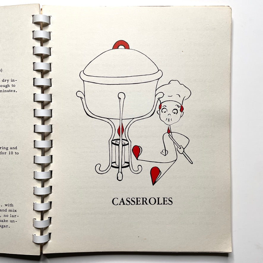 Kitchen Kapers Cookbook 1960 Southbury CT - 60s Vintage Spiral Bound Illustrated Recipe Book