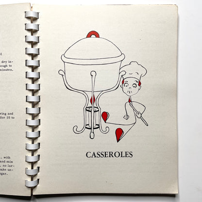 Kitchen Kapers Cookbook 1960 Southbury CT - 60s Vintage Spiral Bound Illustrated Recipe Book
