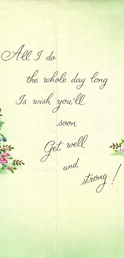 Get Well Soon - Wishing Well - Glossy Slim Vintage Greeting Card - Gold Stamped + Embossed