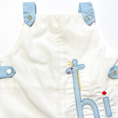 Giraffe 'hi' Appliqué White and Blue Overalls 18M