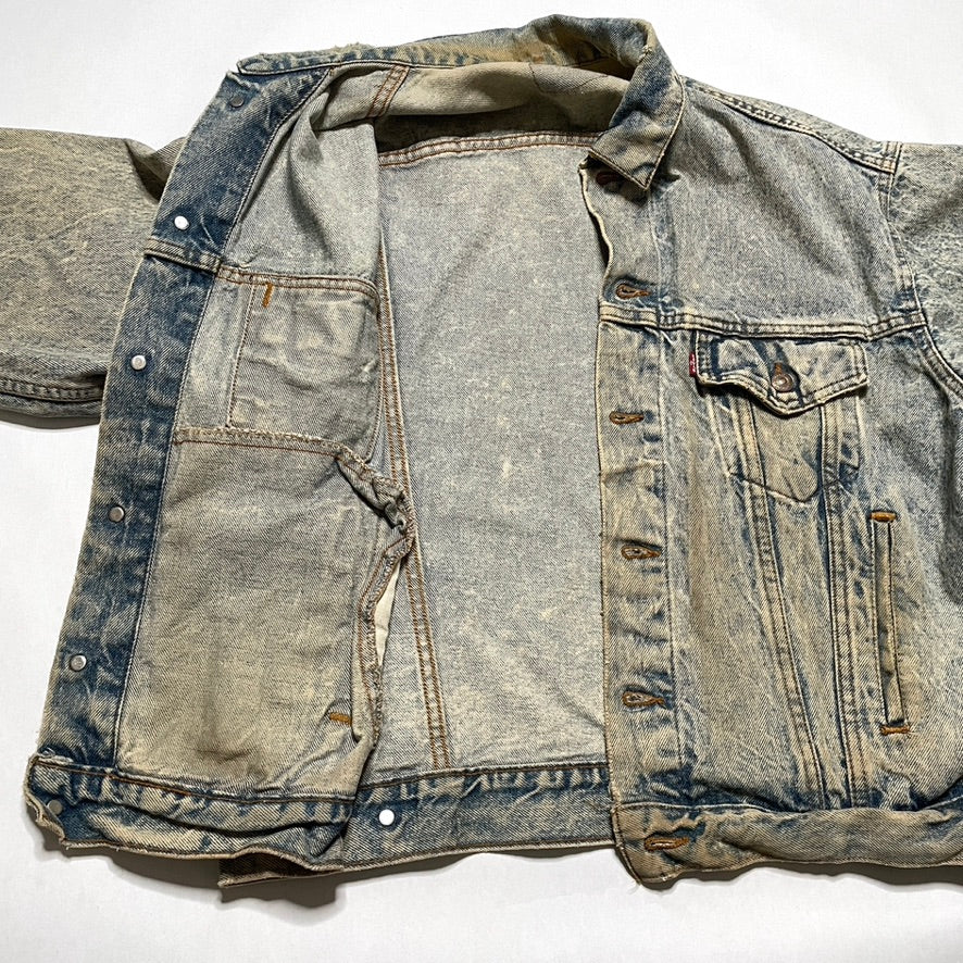 Levis Light Wash Vintage Denim Jacket Heavily Worn Distressed Acid Faded Mens L