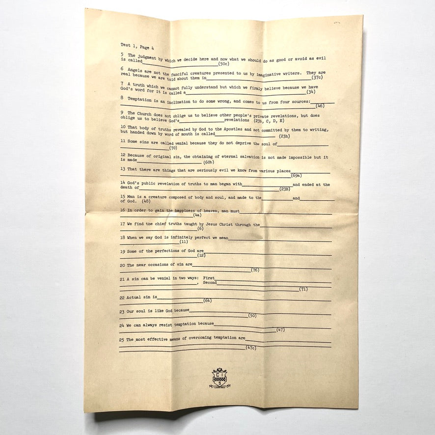 NYC Catholic Information Society 1950 Course Test Manhattan Vintage Christianity Ephemera