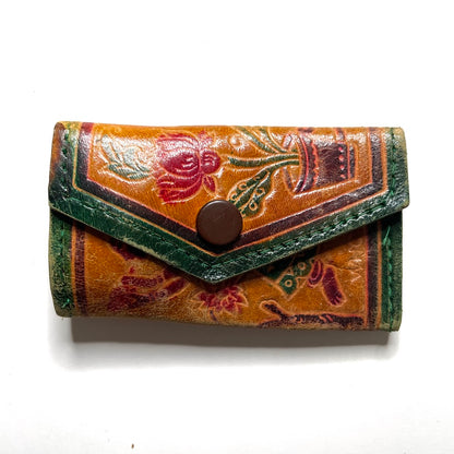 Women & Flowers Sheepskin Leather Button Snap Key Case, India - Vintage Key Holder