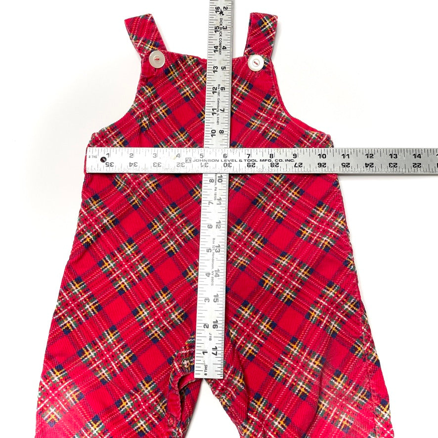 Multi-Color Plaid Red Corduroy Overalls *Damage* 18M