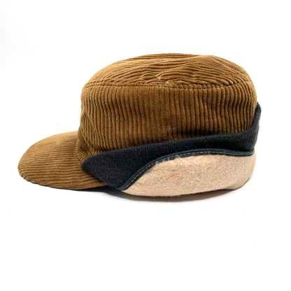 Corduroy Insulated Hunting Cap w/ Ear Flaps Vintage Winter Hat - Brown