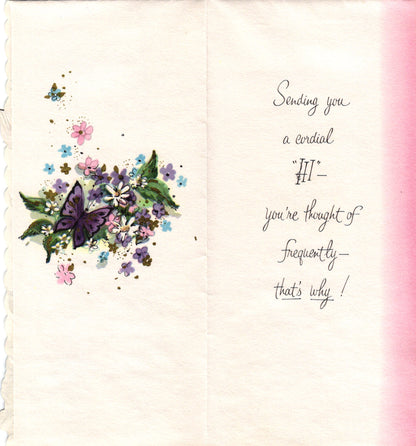 Greetings - Thinking of You - Slim Vintage Greeting Card - Gold Stamped + Embossed