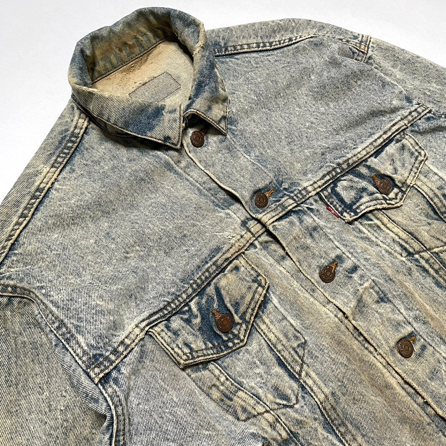 Levis Light Wash Vintage Denim Jacket Heavily Worn Distressed Acid Faded Mens L