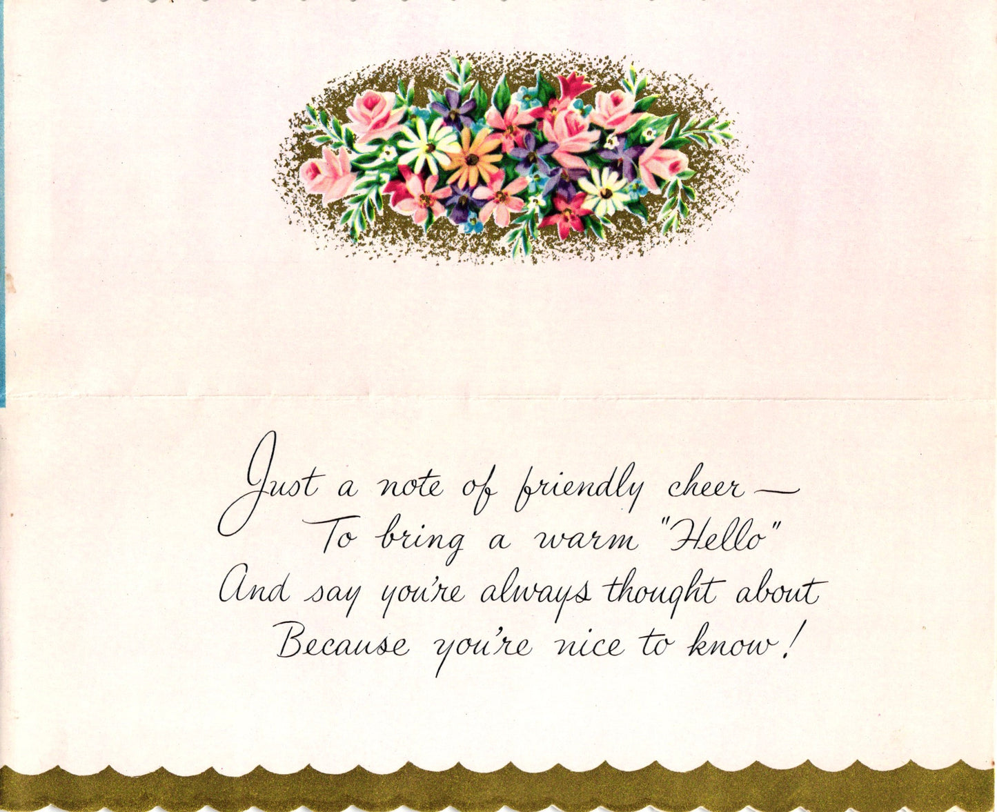 Greetings - For You - Glossy Slim Vintage Greeting Card - Gold Stamped + Embossed