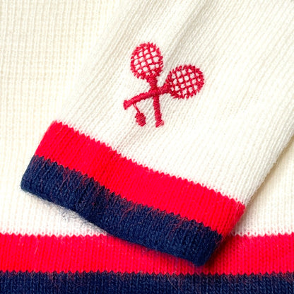 Tennis Embroidery Blue & Red Stripe White Cardigan Sweater 12M