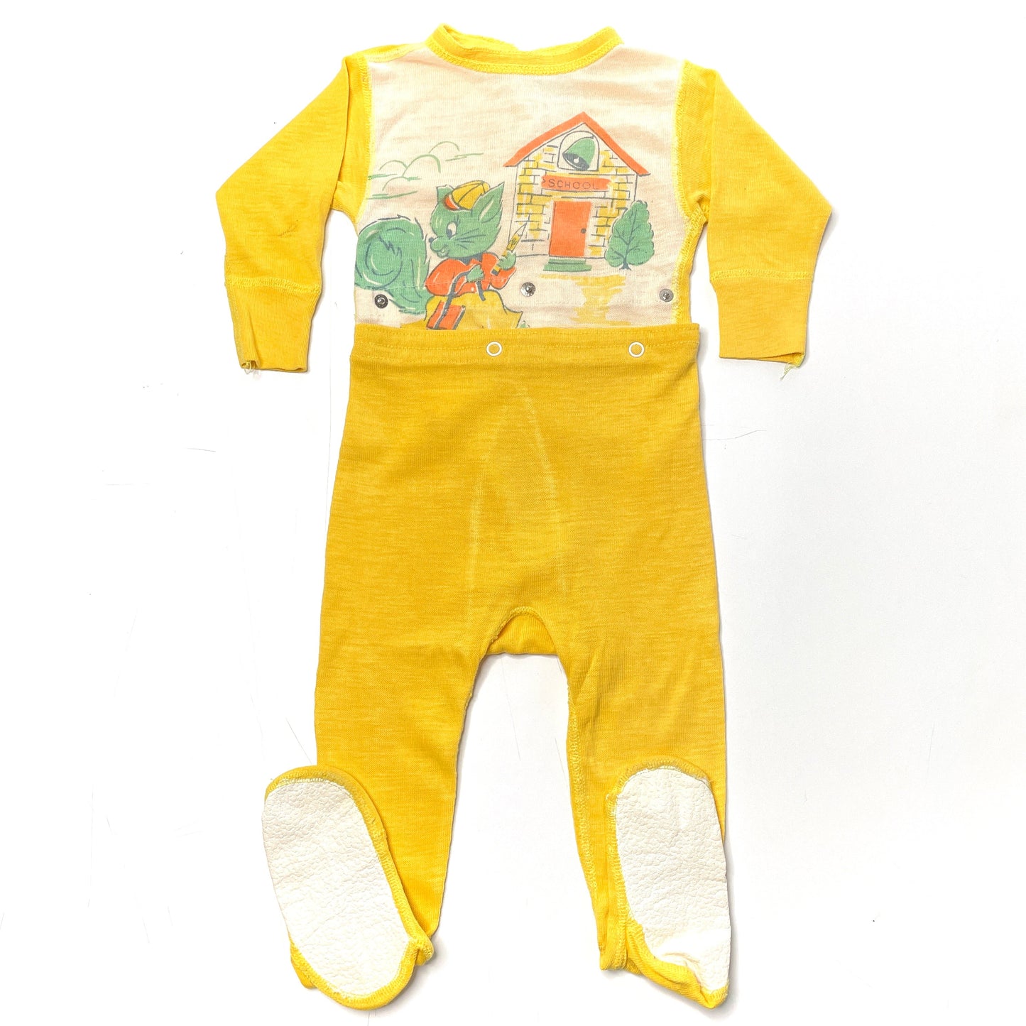 School Cat Graphic Print Footed Pajamas Set 2T