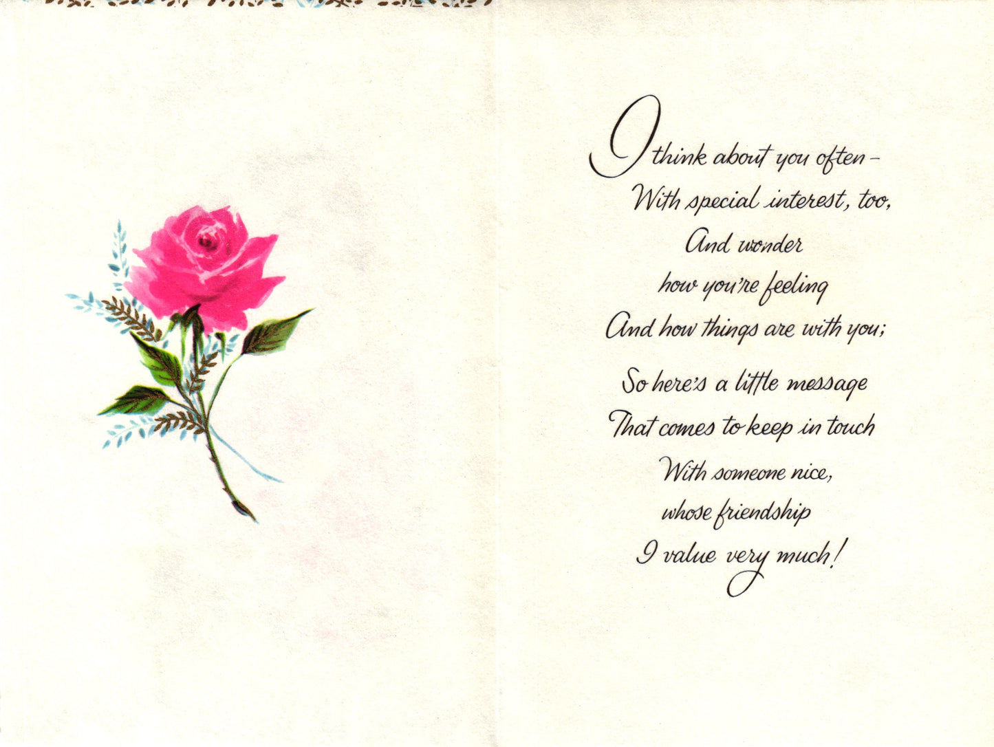 Greetings - Friendship Roses - Vintage Greeting Card