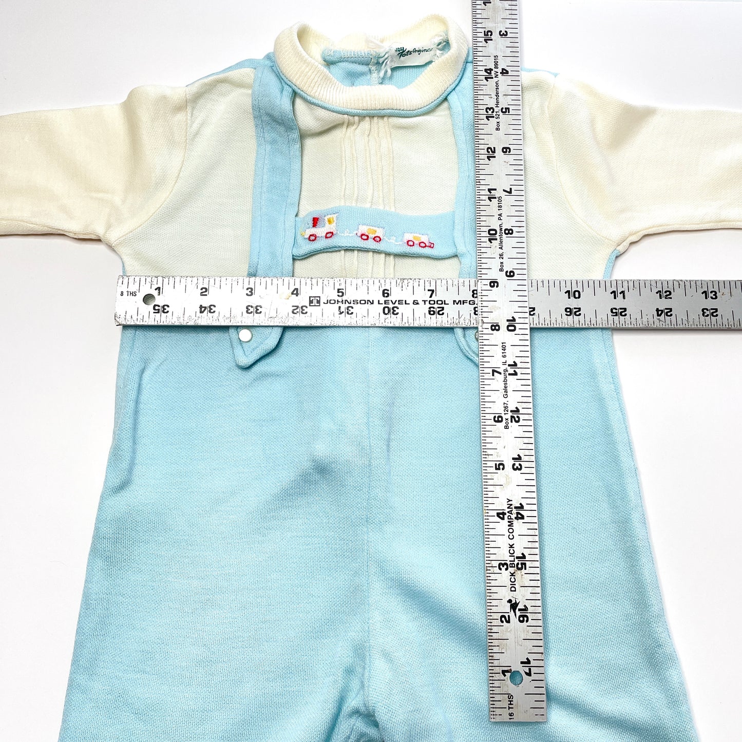 Train Embroidery Blue & White Onesie 18M