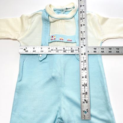Train Embroidery Blue & White Onesie 18M