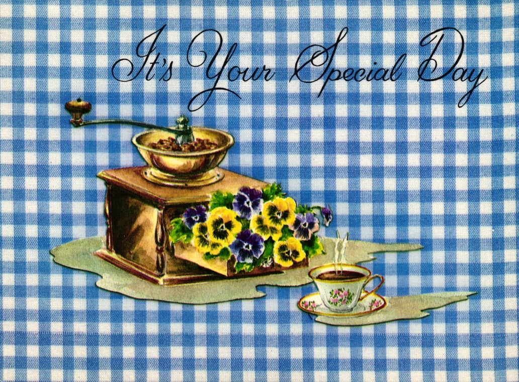 Greetings - Friendship - Vintage Greeting Card - Floral Plaids