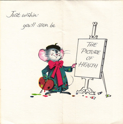 Get Well Soon - Artist Mouse in Beret - Slim Vintage Greeting Card