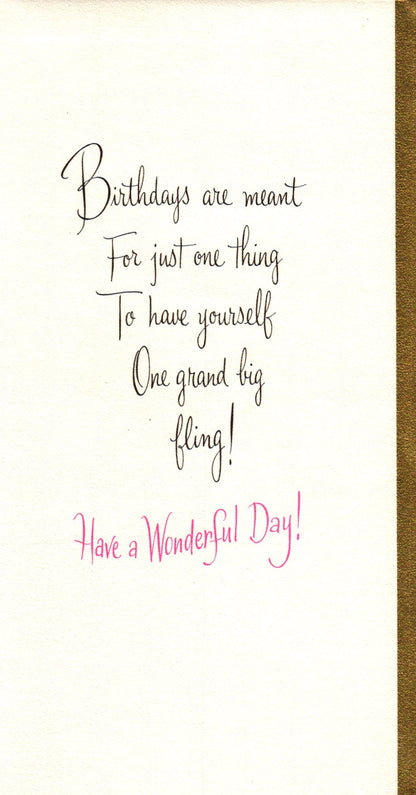 Birthday - Song Bird - Slim Vintage Greeting Card - Gold Stamped + Embossed