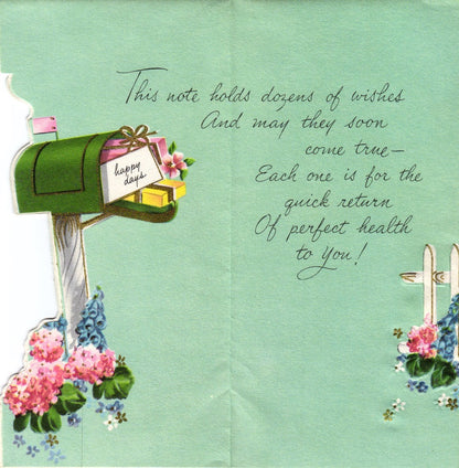 Get Well Soon - Mailboxes - Slim Vintage Greeting Card - Gold Stamped + Embossed