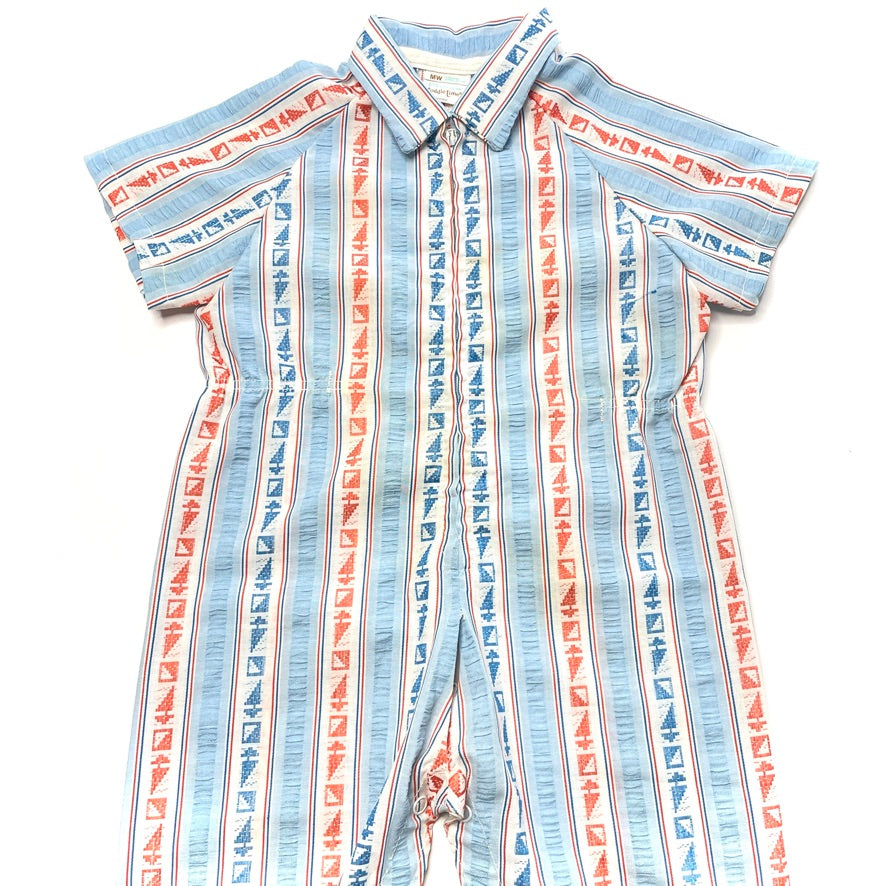 Sailboat Geometric Pattern Blue Jumpsuit *Damage* 18M