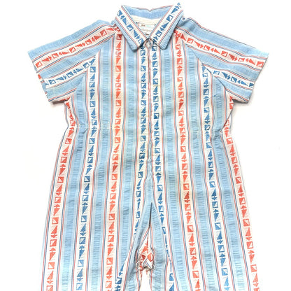 Sailboat Geometric Pattern Blue Jumpsuit *Damage* 18M