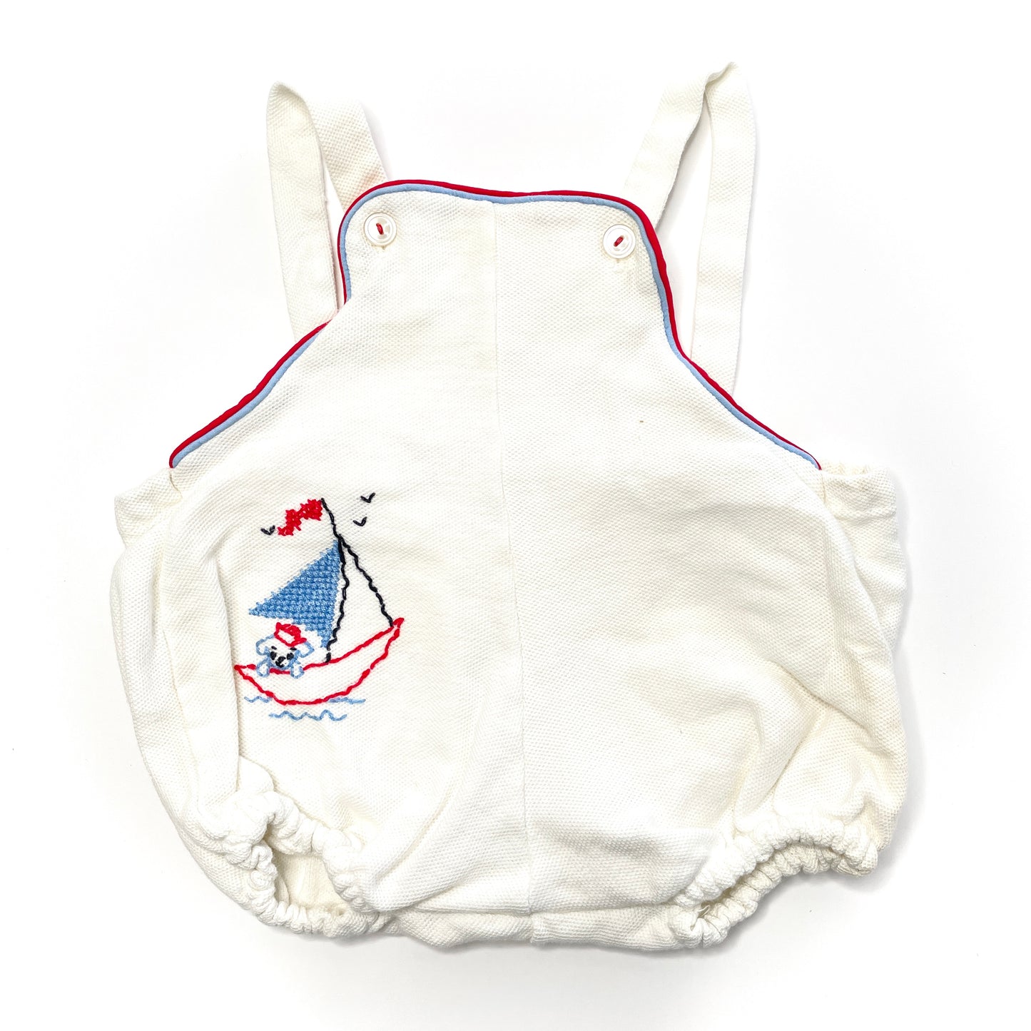 Puppy & Sailboat Embroidery White Overalls 3M
