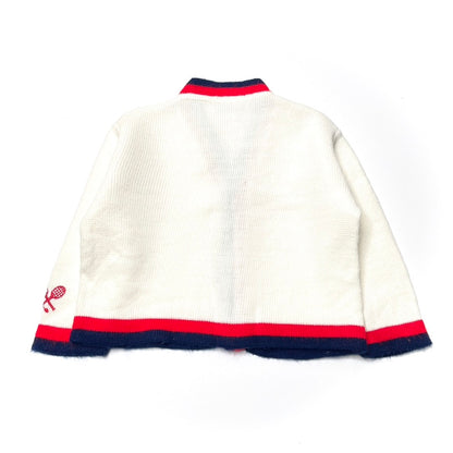 Tennis Embroidery Blue & Red Stripe White Cardigan Sweater 12M