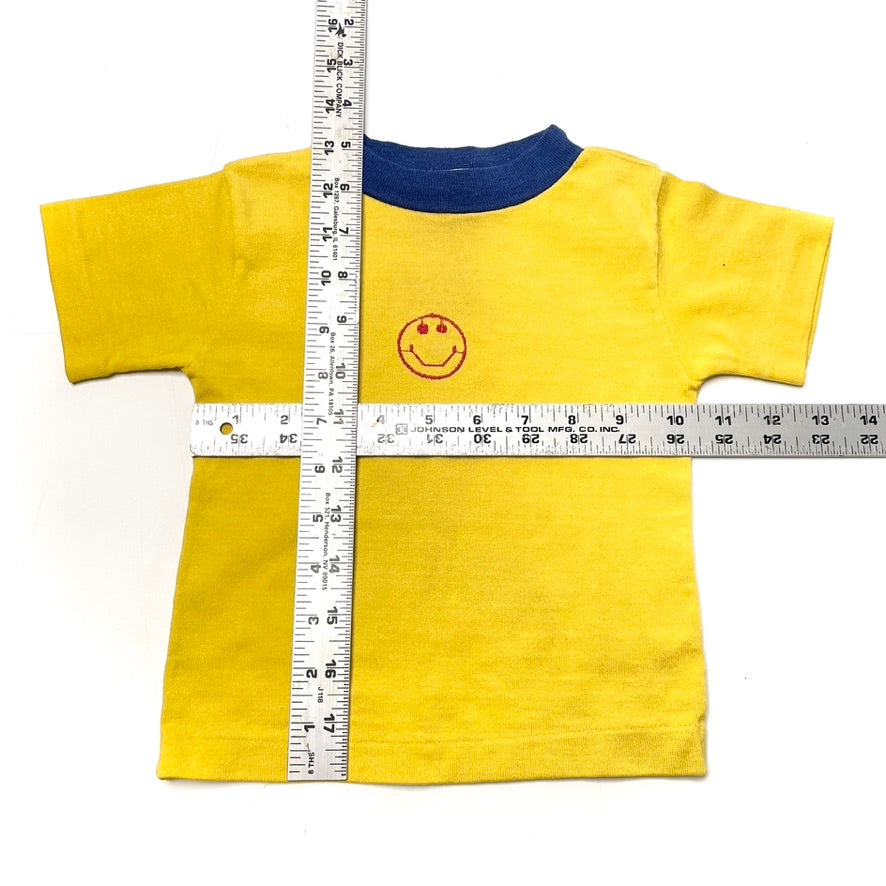 Smiley Face Embroidery Yellow Ringer Tee 4T