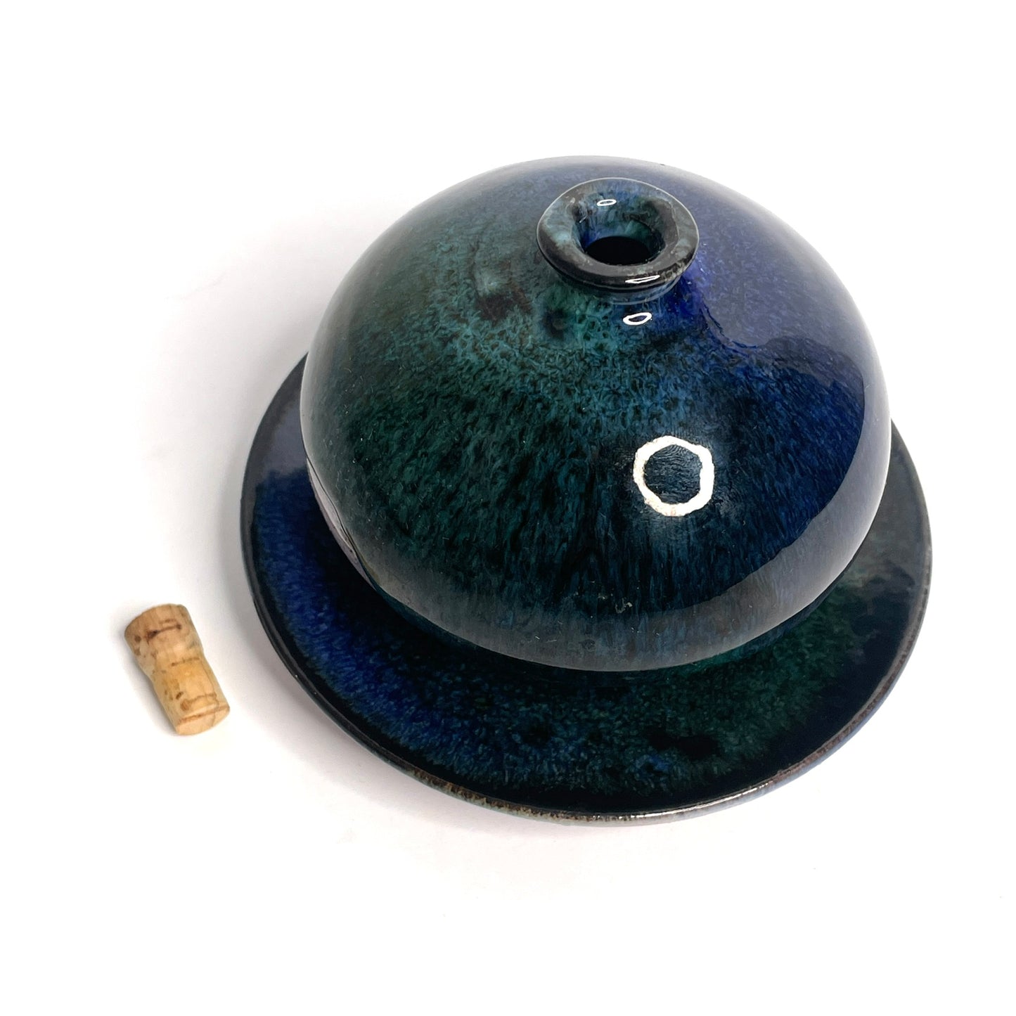 Deep Blue + Teal Glazed Art Pottery Ceramic Bottle (France)