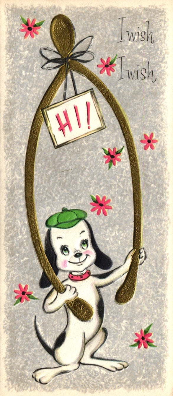 Greetings - Wishbone Dog - Slim Vintage Greeting Card - Gold Stamped + Embossed