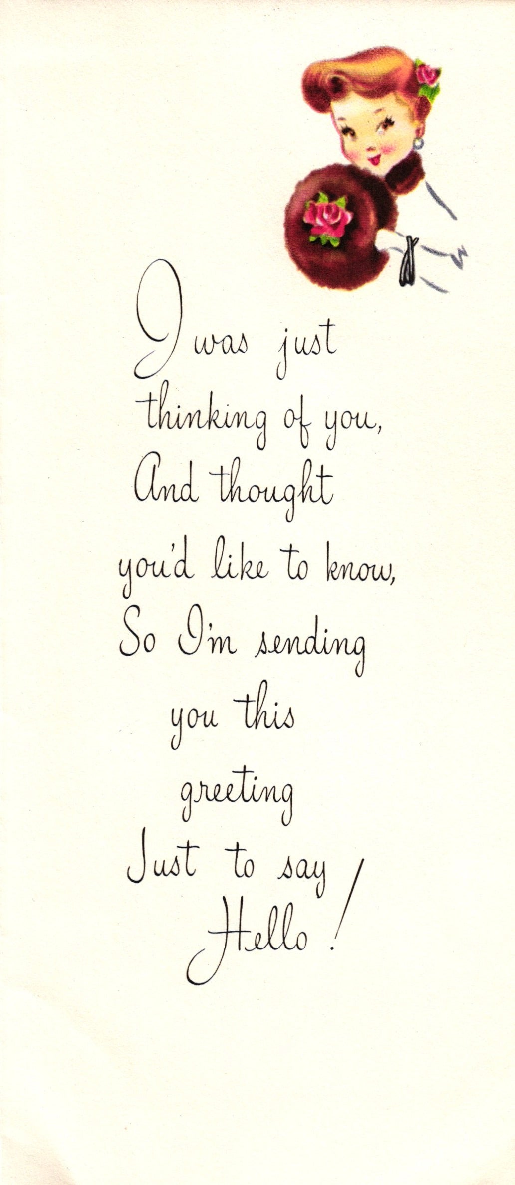 Greetings - Thinking of You - Slim Vintage Greeting Card - Embossed