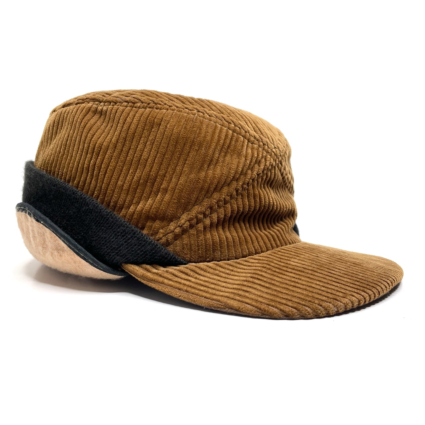 Corduroy Insulated Hunting Cap w/ Ear Flaps Vintage Winter Hat - Brown