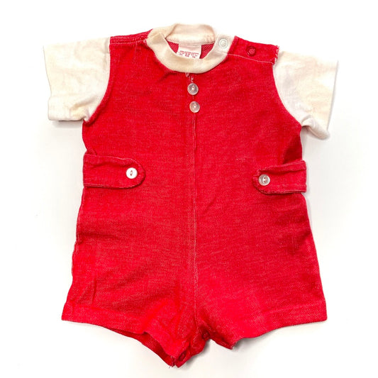 Red and White Button Romper *Damage* 3M
