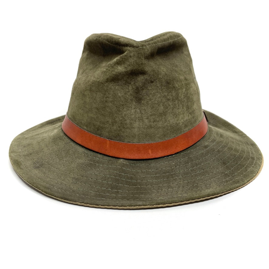 Leather Suede Trail Hiking Hat Outdoor Vintage American Eagle Mens M Army Green