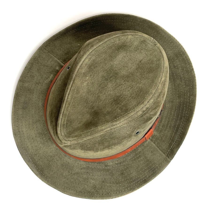 Leather Suede Trail Hiking Hat Outdoor Vintage American Eagle Mens M Army Green