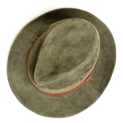 Leather Suede Trail Hiking Hat Outdoor Vintage American Eagle Mens M Army Green