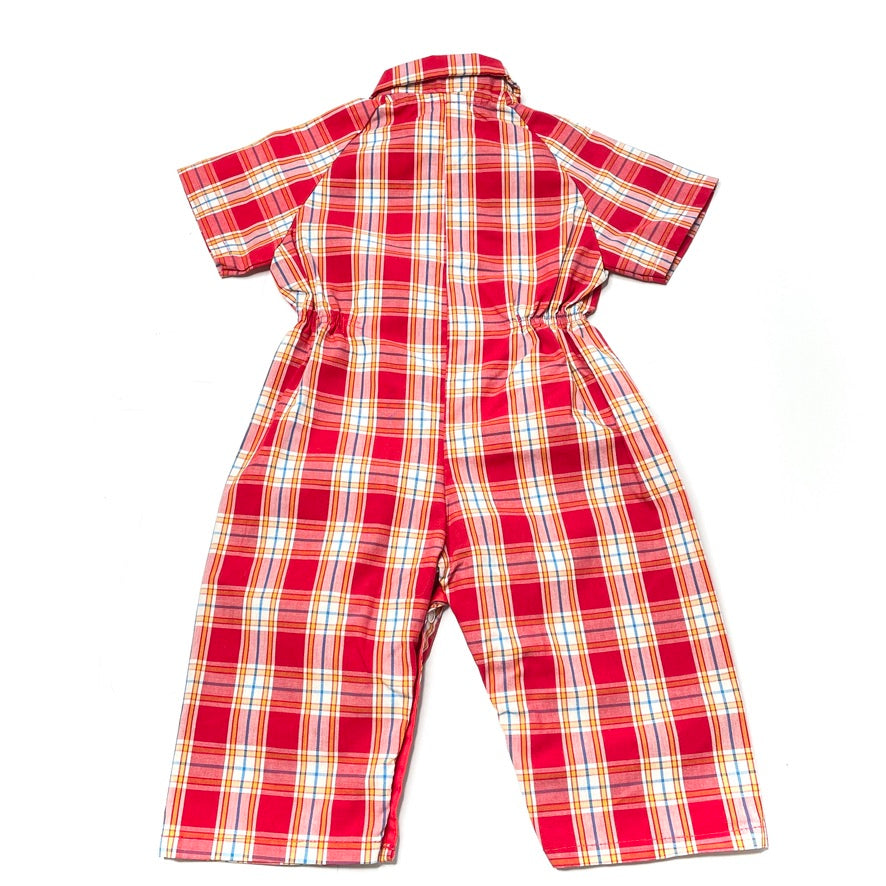 Bright Red Plaid Jumpsuit 18M