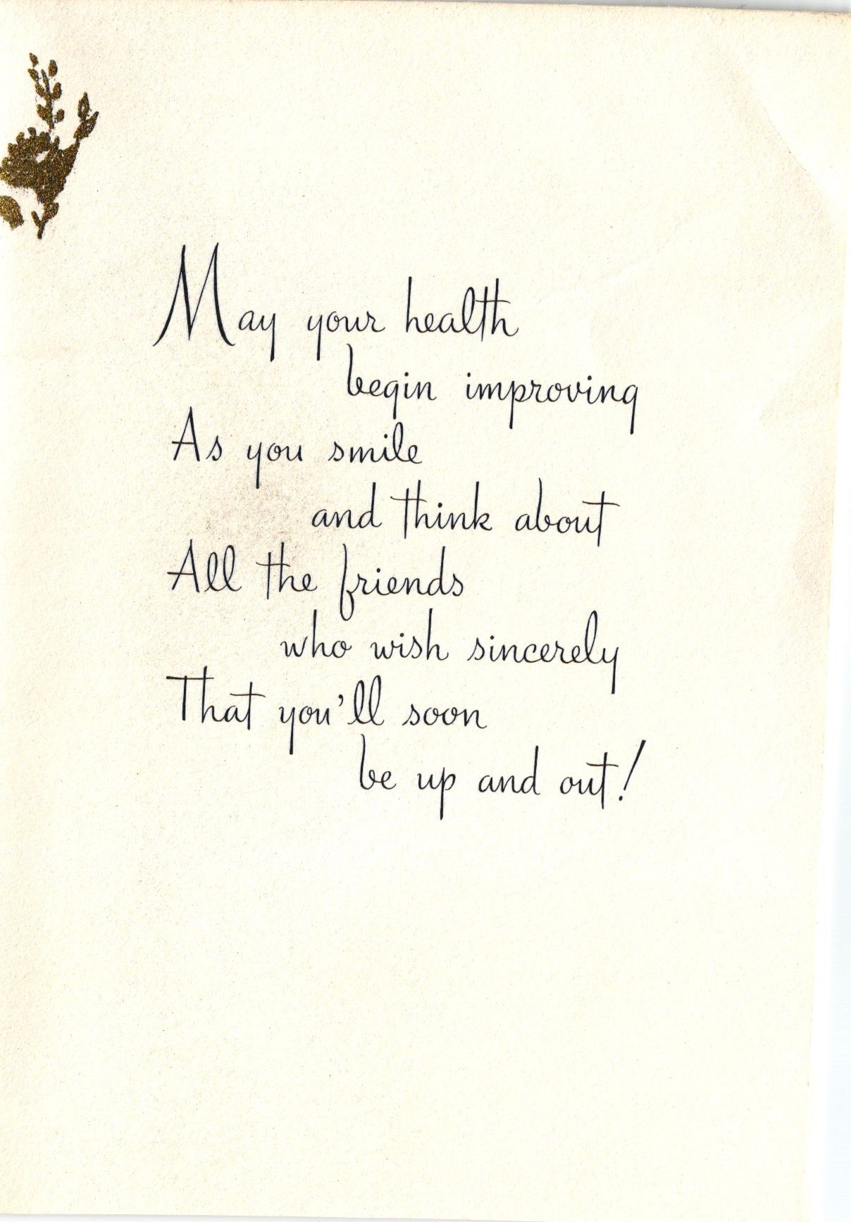 Get Well Soon - Flowers and Bows - Vintage Greeting Card - Gold Stamped + Embossed