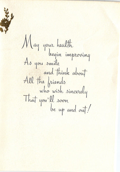 Get Well Soon - Flowers and Bows - Vintage Greeting Card - Gold Stamped + Embossed