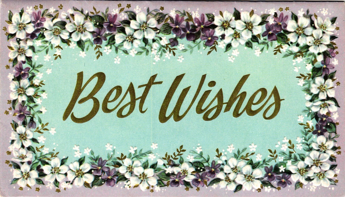 Congratulations - Best Wishes - Glossy Slim Vintage Greeting Card - Gold Stamped + Embossed