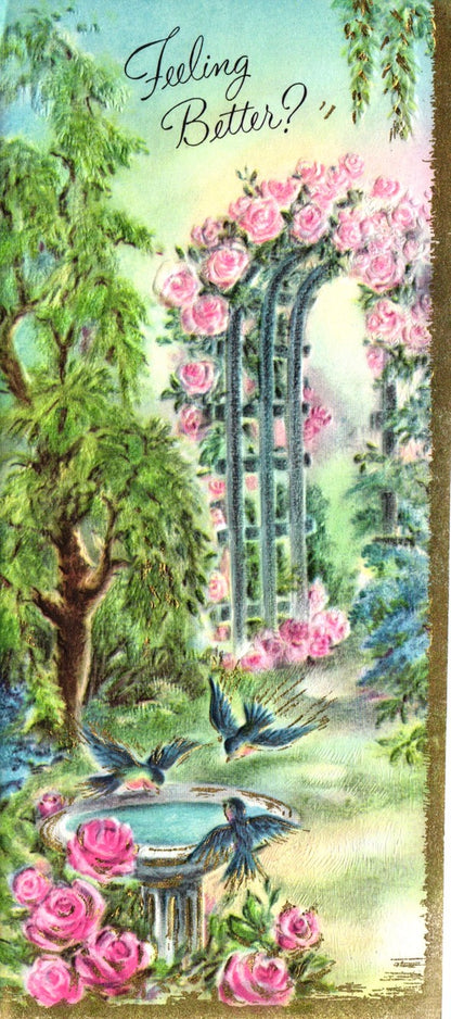 Get Well Soon - Feeling Better - Slim Vintage Greeting Card - Gold Stamped + Embossed
