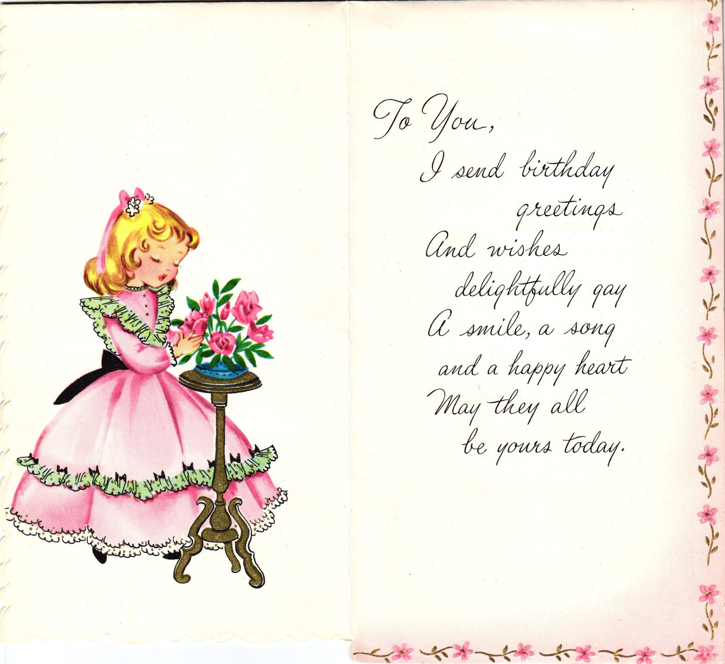 Birthday - Delightfully Gay - Glossy Vintage Greeting Card - Gold Stamped + Embossed