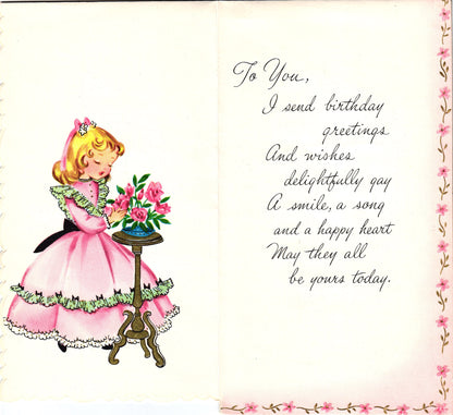 Birthday - Delightfully Gay - Glossy Vintage Greeting Card - Gold Stamped + Embossed