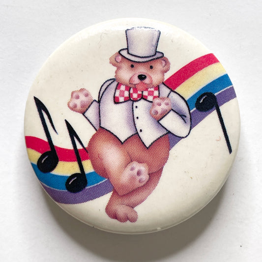 Lisa Frank 1980 Music Bear Rainbow 80s Vintage Pinback Button 1.25"