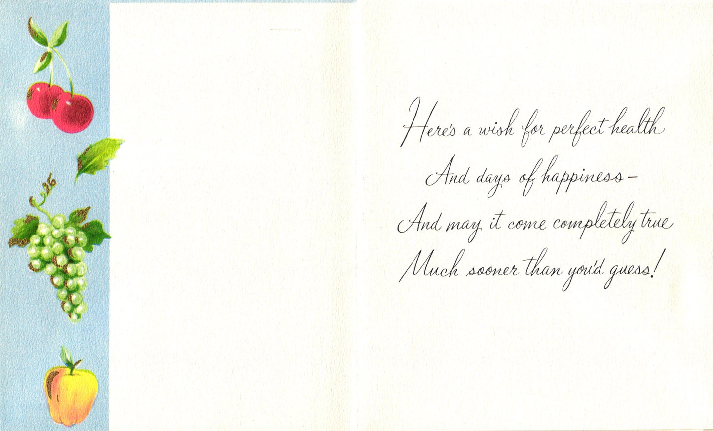 Get Well Soon - Fruit and Flowers - Textured Vintage Greeting Card - Gold Stamped + Embossed