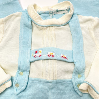 Train Embroidery Blue & White Onesie 18M