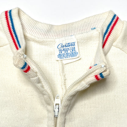 Tennis Embroidery White Knit Zipper Romper 12M