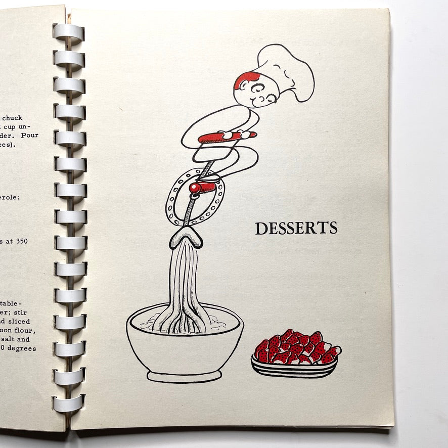 Kitchen Kapers Cookbook 1960 Southbury CT - 60s Vintage Spiral Bound Illustrated Recipe Book
