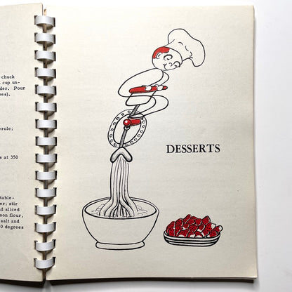 Kitchen Kapers Cookbook 1960 Southbury CT - 60s Vintage Spiral Bound Illustrated Recipe Book