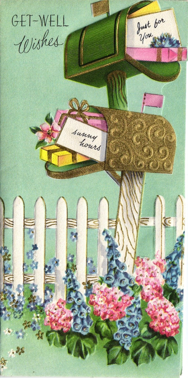 Get Well Soon - Mailboxes - Slim Vintage Greeting Card - Gold Stamped + Embossed
